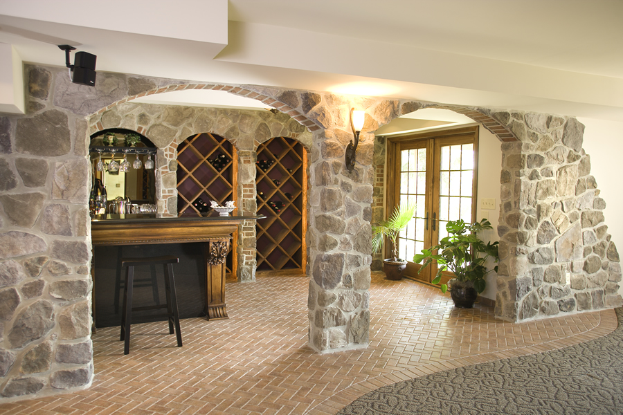 Stone Accents Basement Remodel